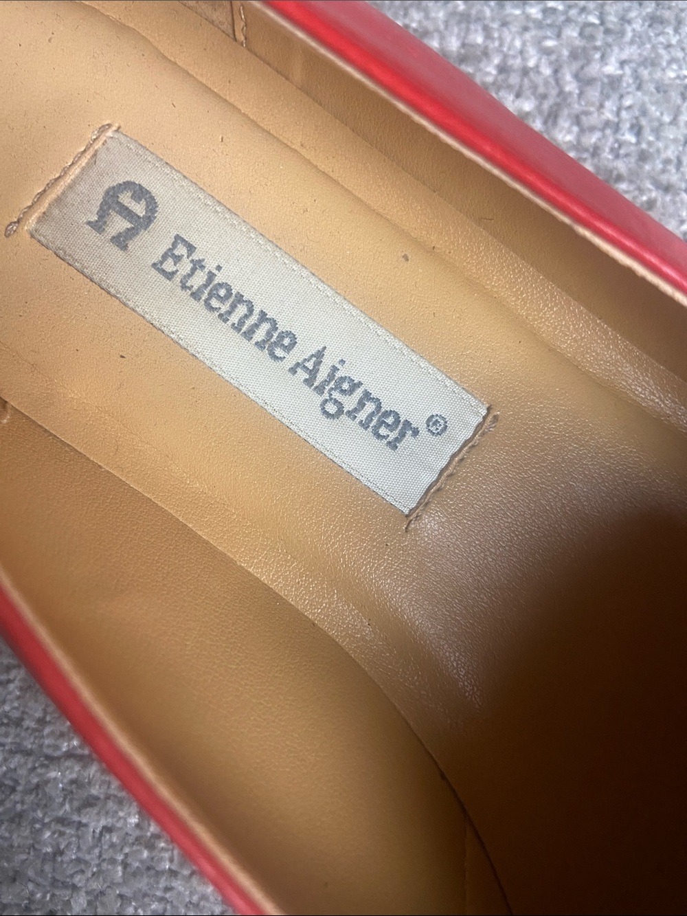 Etienne Aigner Womens Red Leather Slip-On Loafers with Gold Emblem 9 - Picture 2 of 12